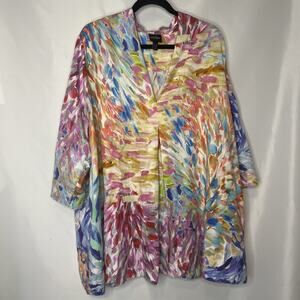 ULLA POPKEN Tunic Women's Plus 24/26 Colorful Spring 100% Cotton Pleated